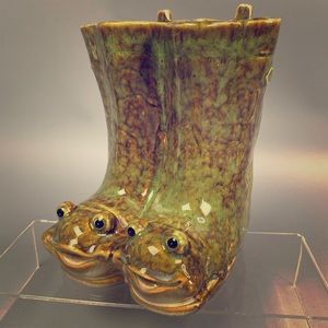 Frog Planter Ceramic Boots Garden Decor Glazed
